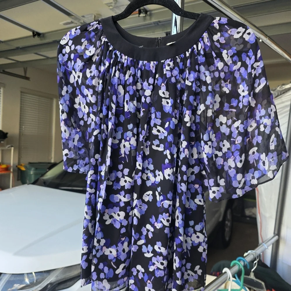 Kate Spade Floral 100% Silk Blouse with Puff Sleeves Small P2P 19